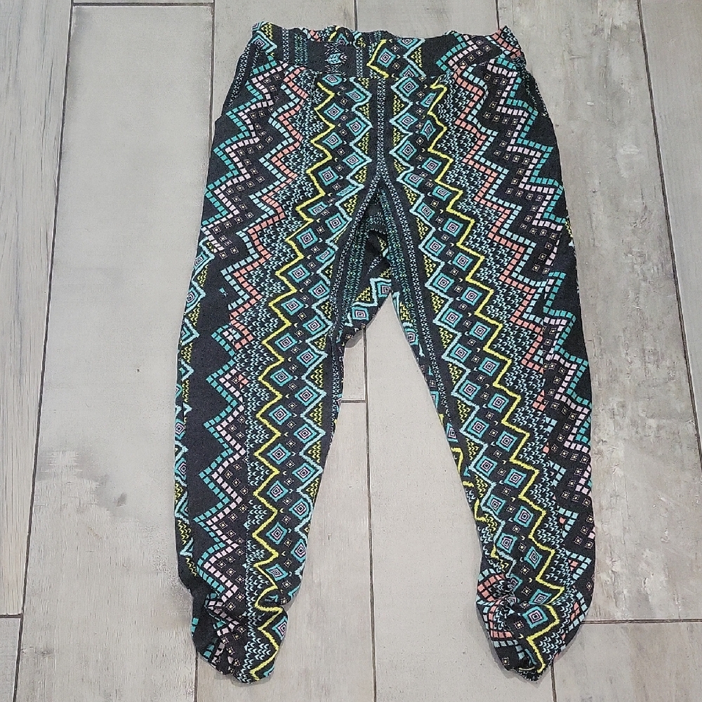 Dizzire Geometric Pattern Kids Leggings - Black and Blue Loose Fit  Size LARGE